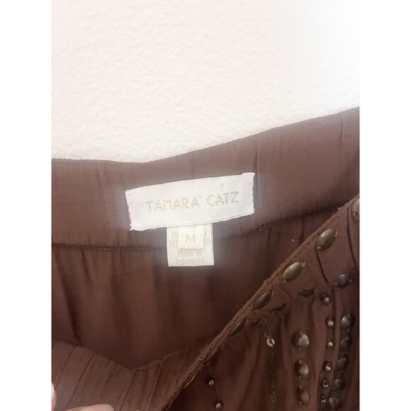 Tamara Catz Brown Studded Strap Dress Women’s Sz Medium Maui Designer - Picture 5 of 6